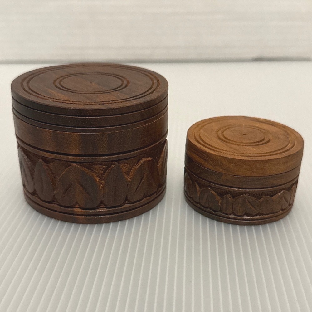 Handmade Nesting Trinket Box Set Brown Good Carved Heart Wood